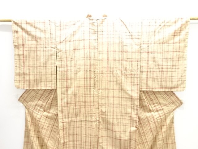  アンティーク　格子織出し手織り紬着物